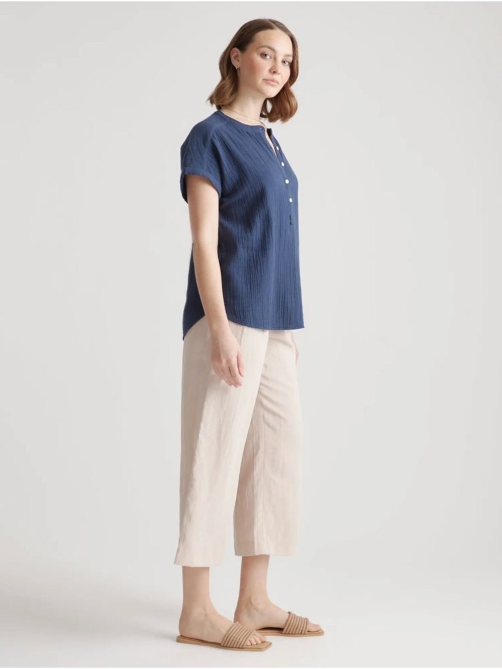 Quince Indigo Blue Organic Cotton Gauze Button-Front Shirt